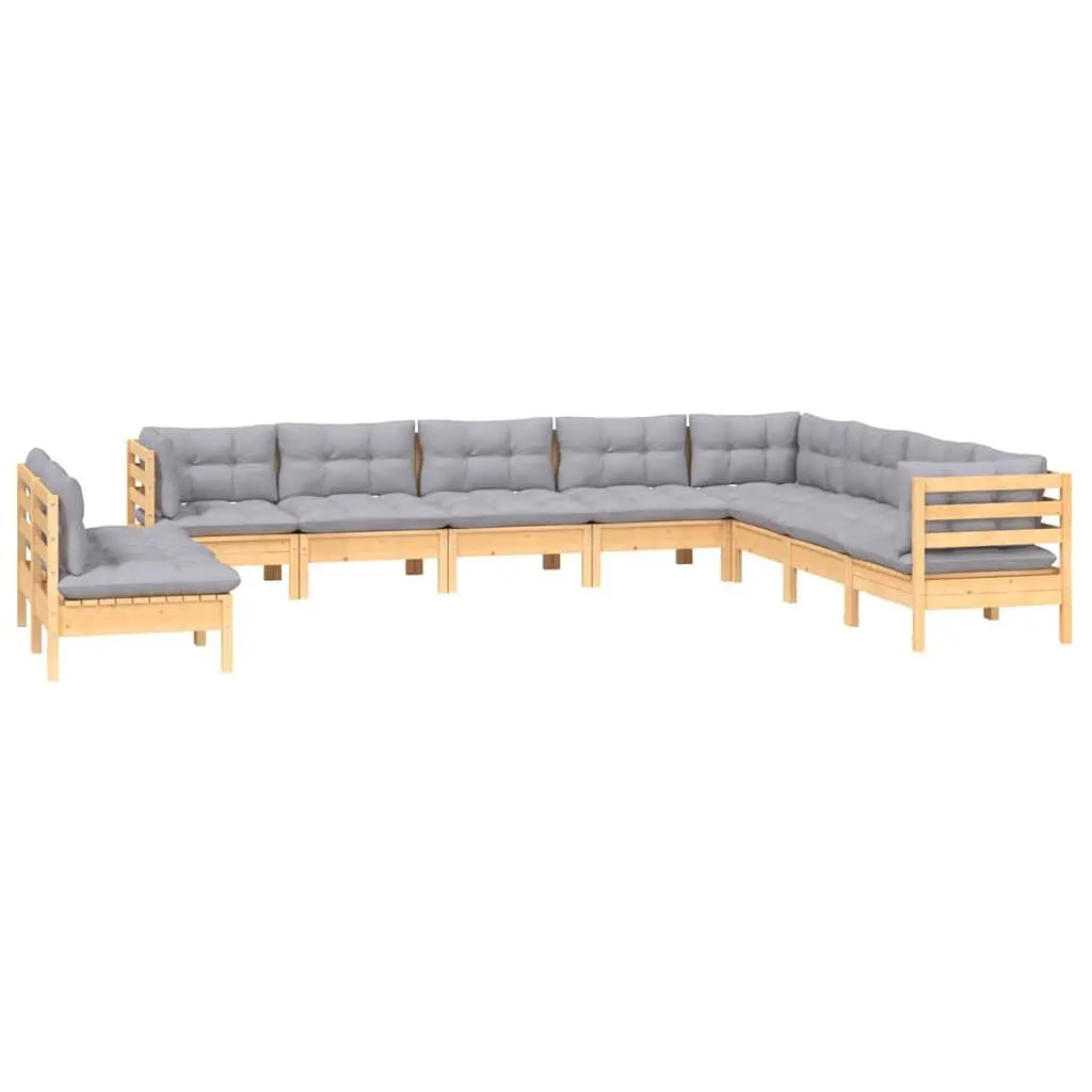 Garden Lounge Set 10 Piece Outdoor Patio Furniture with Grey Cushions Modular