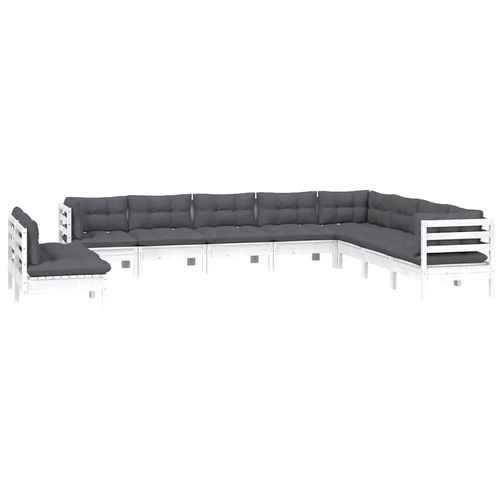 Garden Lounge Set 10 Piece Outdoor Furniture with Cushions White Patio Sofa
