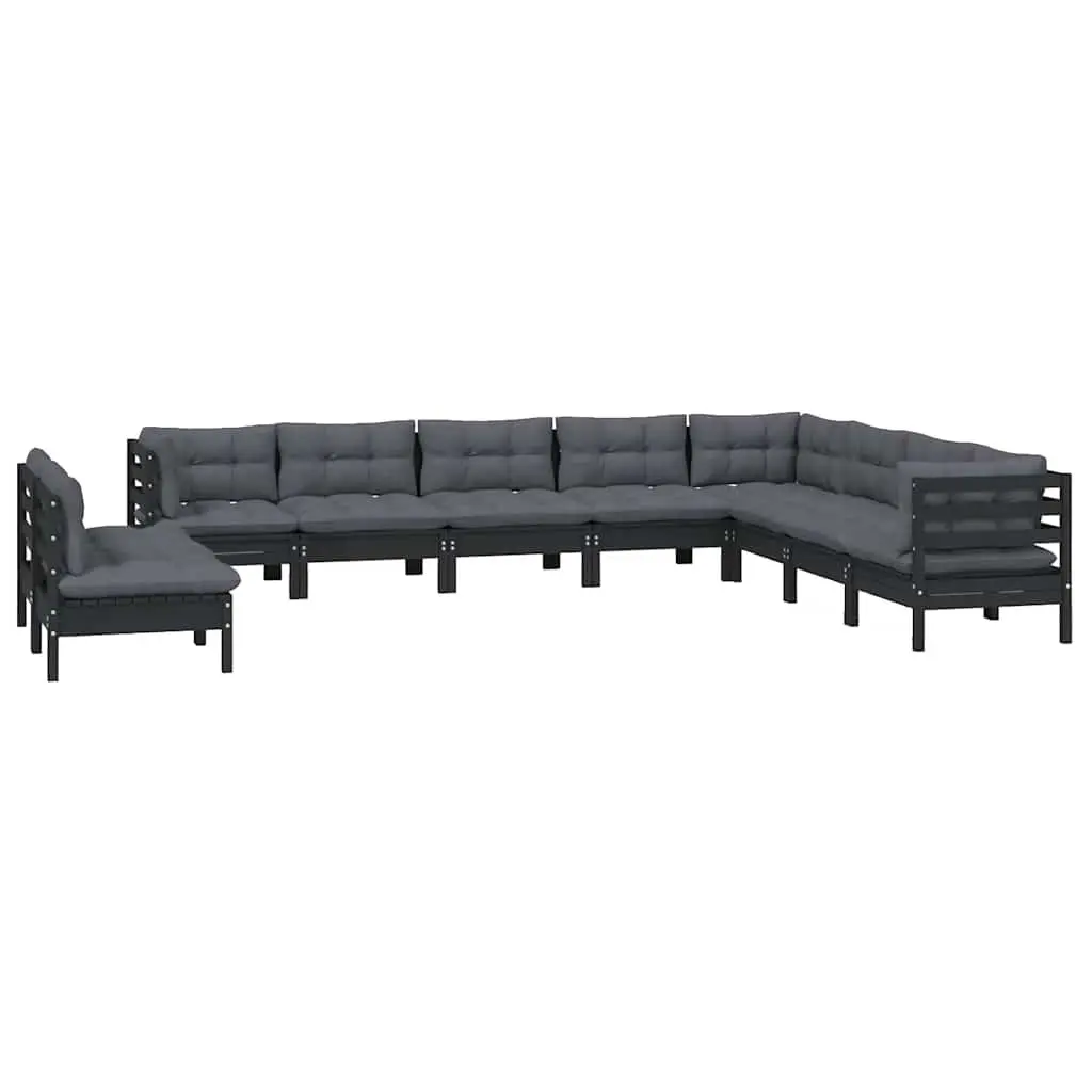 Garden Lounge Set 10 Piece Outdoor Furniture Black Patio Sectional with Cushions