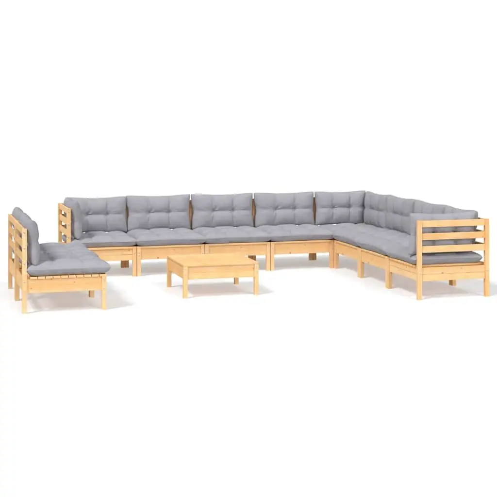 11 Piece Modular Garden Furniture Set with Grey Cushions for Outdoor Patio Relaxation