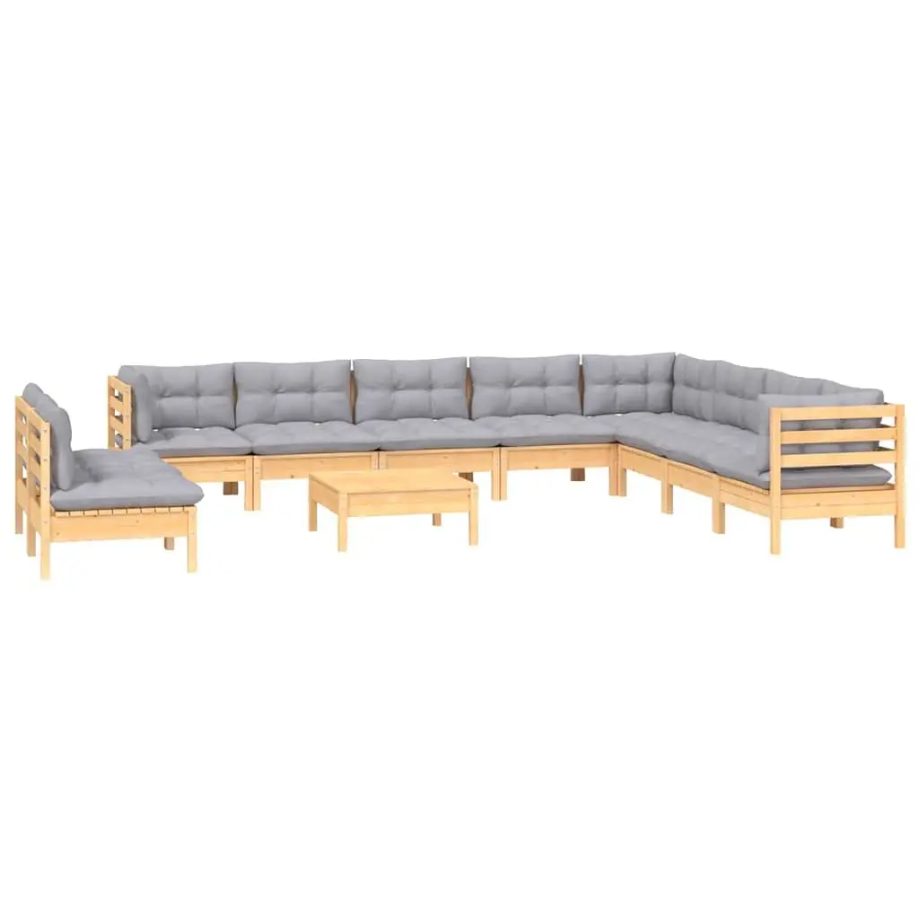 11 Piece Modular Garden Furniture Set with Grey Cushions for Outdoor Patio Relaxation