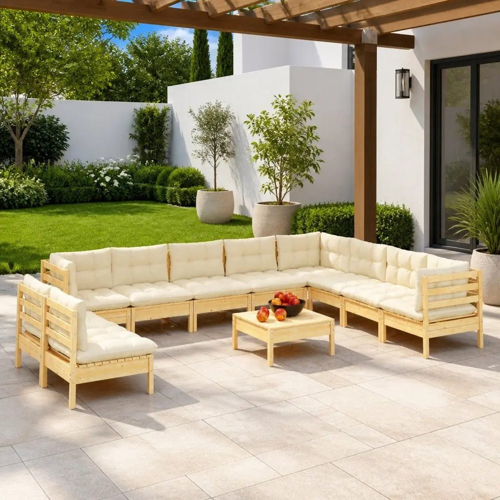 Garden Lounge Set 11 Piece Outdoor Furniture Patio Seating with Cream Cushions