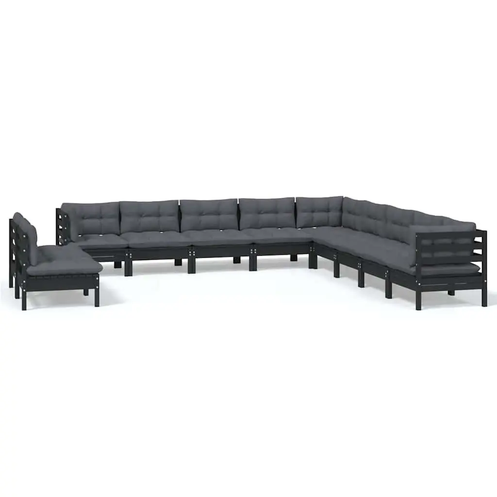 Garden Lounge Set 11 Piece Outdoor Patio Furniture Black with Cushions Modular