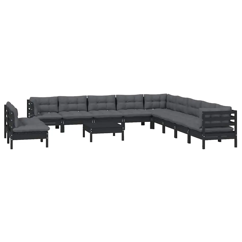 Garden Lounge Set 12 Piece Outdoor Patio Furniture Black Solid Wood Modular