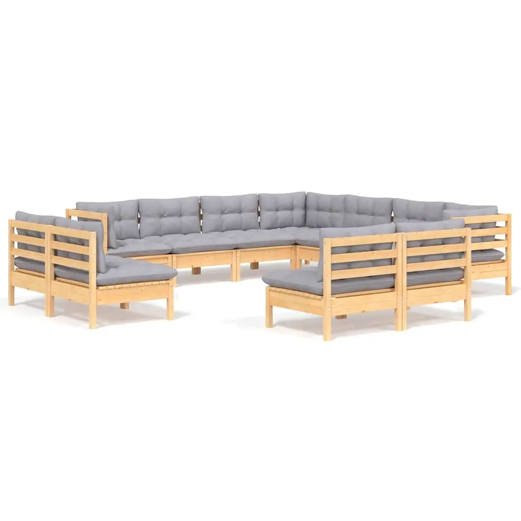 Garden Lounge Set 11 Piece Outdoor Patio Furniture Grey Cushions Modular