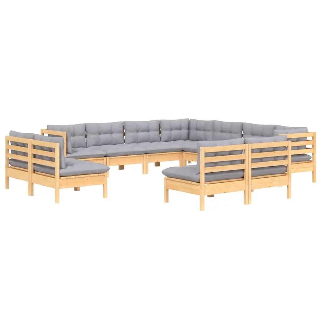Garden Lounge Set 11 Piece Outdoor Patio Furniture Grey Cushions Modular