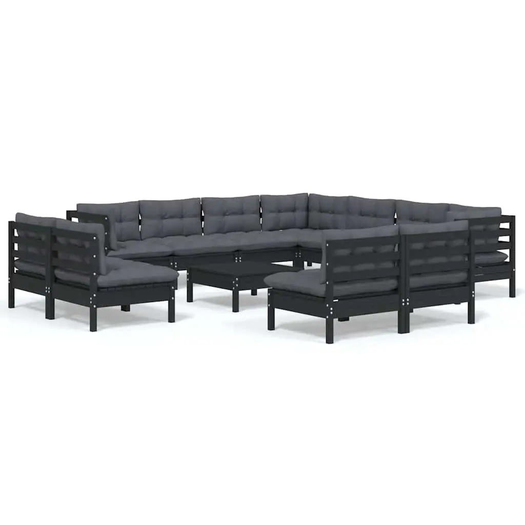 Garden Lounge Set Modular Outdoor Furniture Black Solid Pinewood 12 Piece