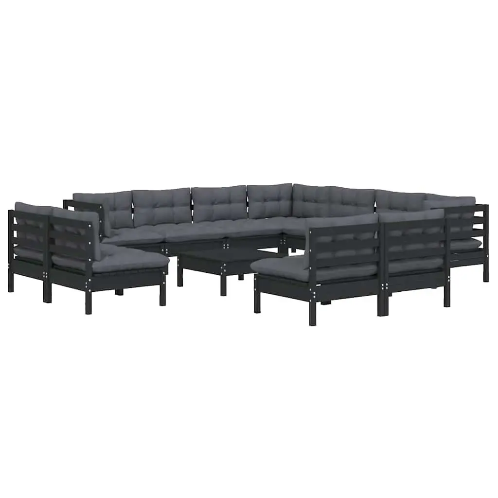 Garden Lounge Set Modular Outdoor Furniture Black Solid Pinewood 12 Piece