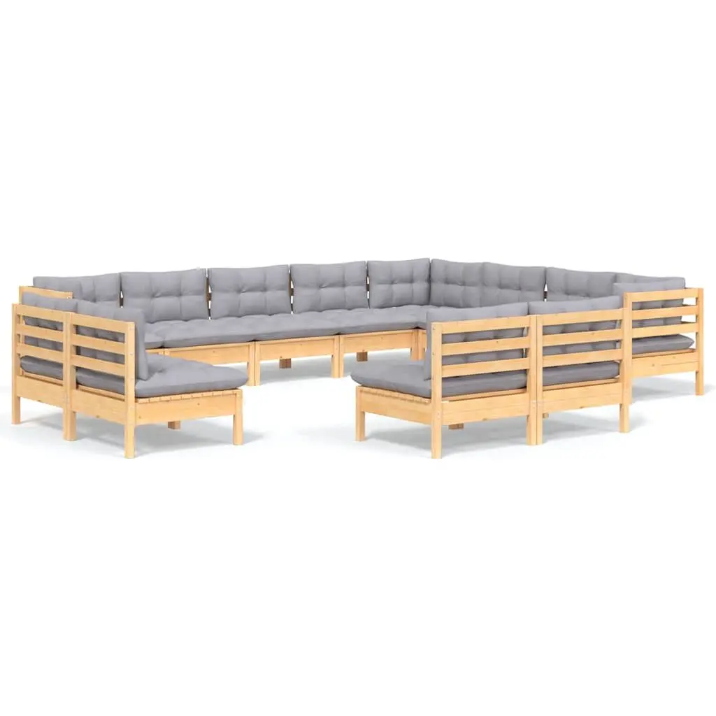 Outdoor Furniture Modular Lounge Set 12 Piece Grey Cushion Pinewood