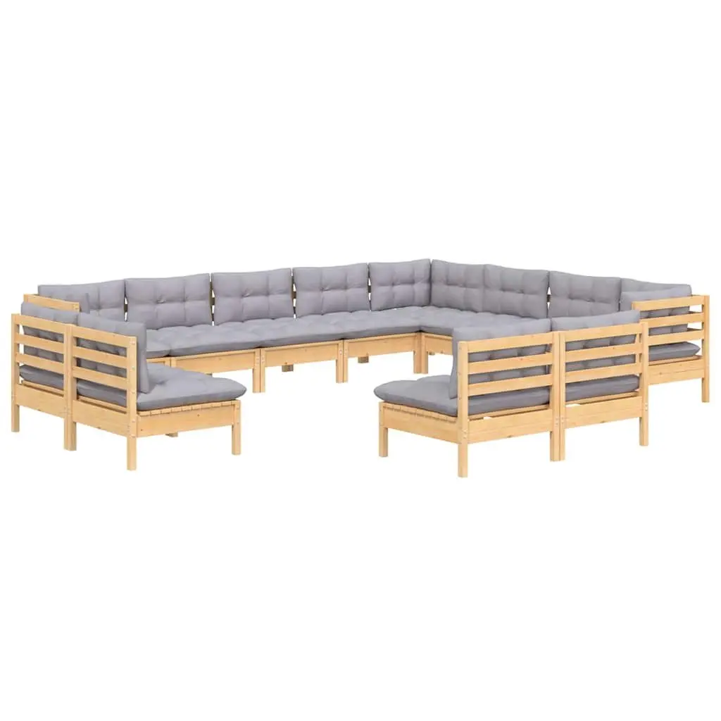 Outdoor Furniture Modular Lounge Set 12 Piece Grey Cushion Pinewood