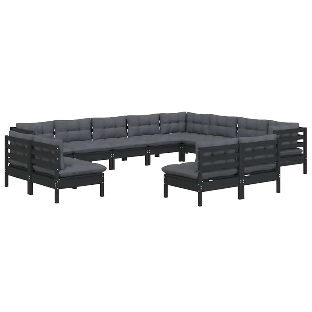 Garden Lounge Set 12 Piece Outdoor Patio Furniture with Cushions Black Modular