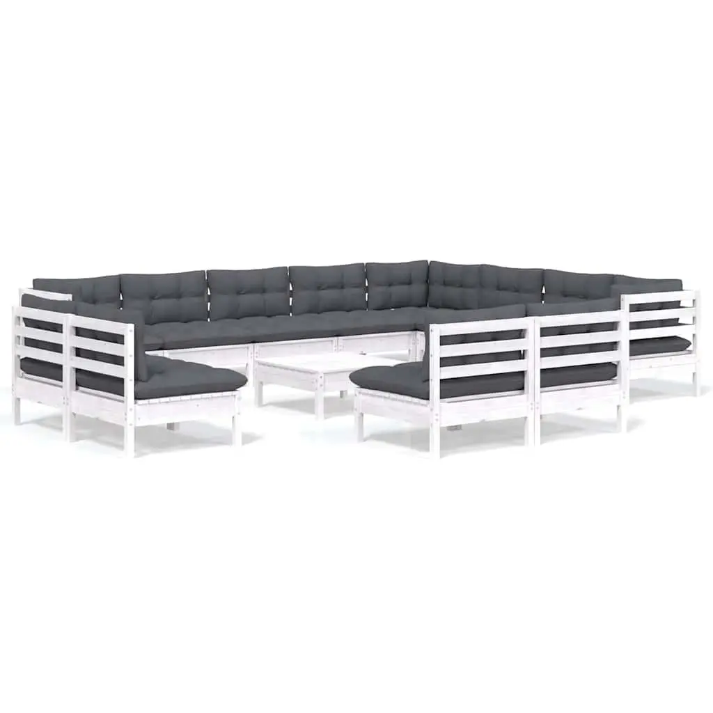Garden Lounge Set 13 Piece Outdoor Patio Furniture White with Cushions Modular
