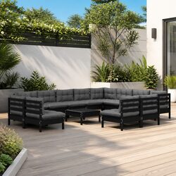 Garden Lounge Set 13 Piece Modular Patio Furniture Black Cushions Outdoor