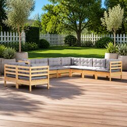 Garden Lounge Set 9 Piece Modular Outdoor Furniture Grey Cushions Solid Pinewood