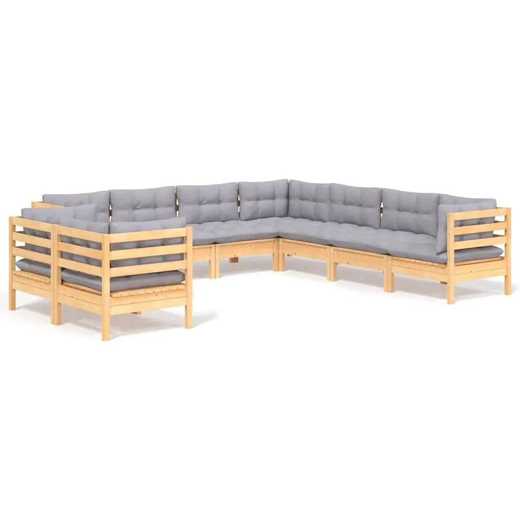 Garden Lounge Set 9 Piece Modular Outdoor Furniture Grey Cushions Solid Pinewood