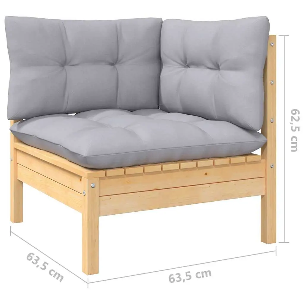 Garden Lounge Set 9 Piece Modular Outdoor Furniture Grey Cushions Solid Pinewood