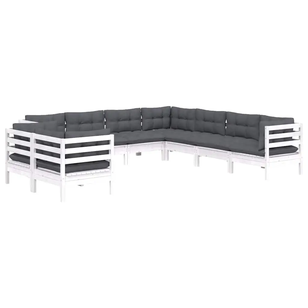 Garden Lounge Set Solid Pinewood White 9 Piece Outdoor Furniture with Cushions
