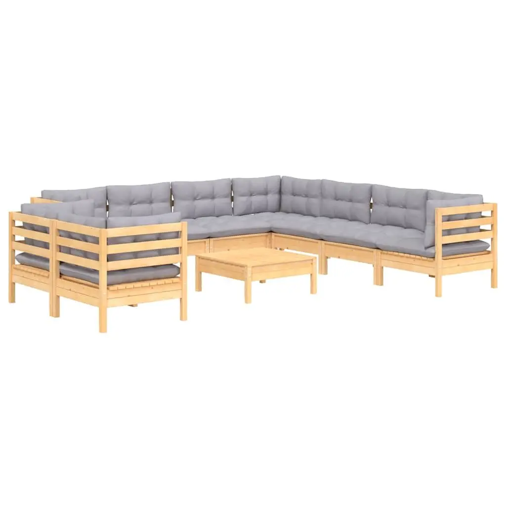 Garden Lounge Set 10 Piece Outdoor Furniture Patio Grey Cushions Modular Sofa