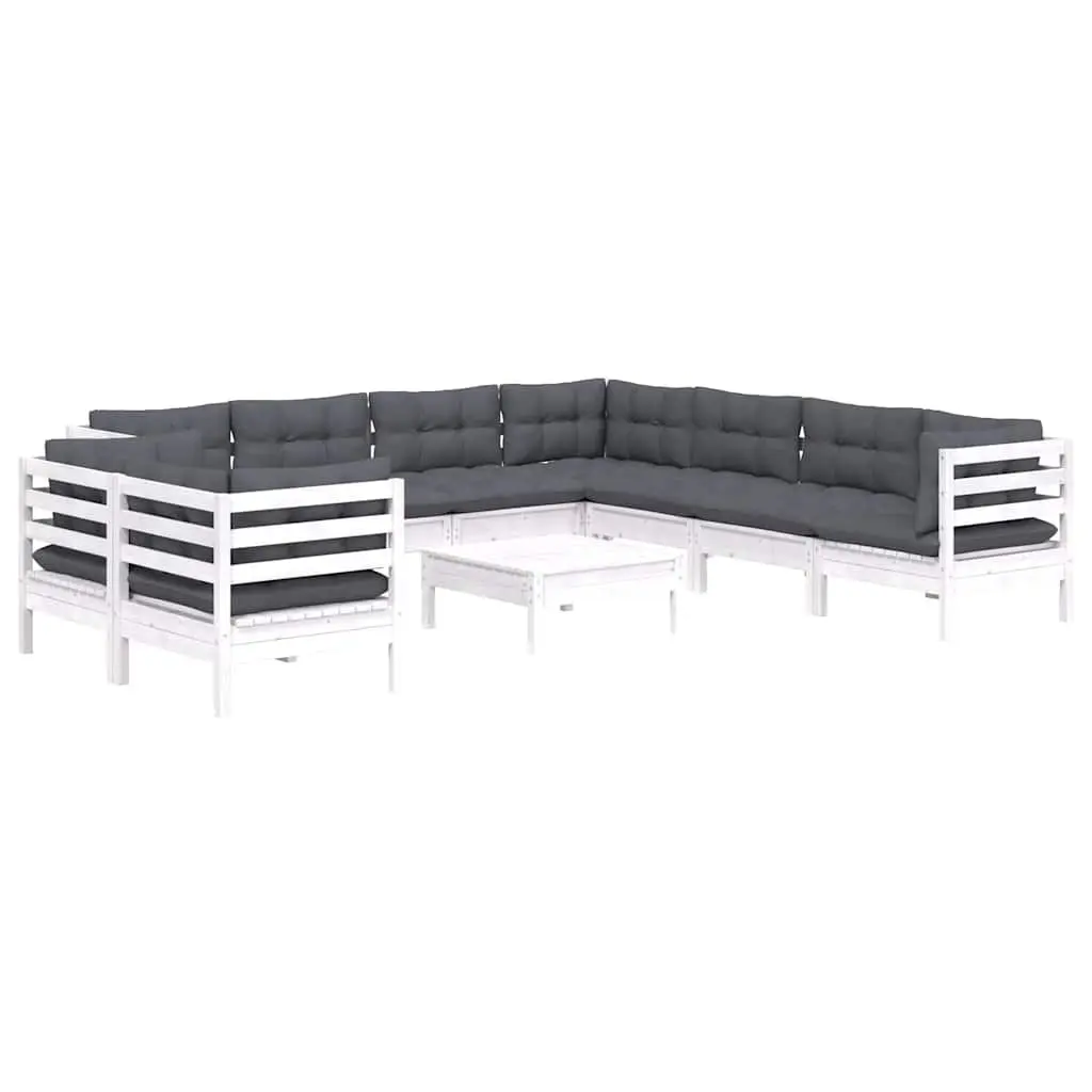 Garden Lounge Set 10 Piece Outdoor Furniture with Cushions White Modular Patio