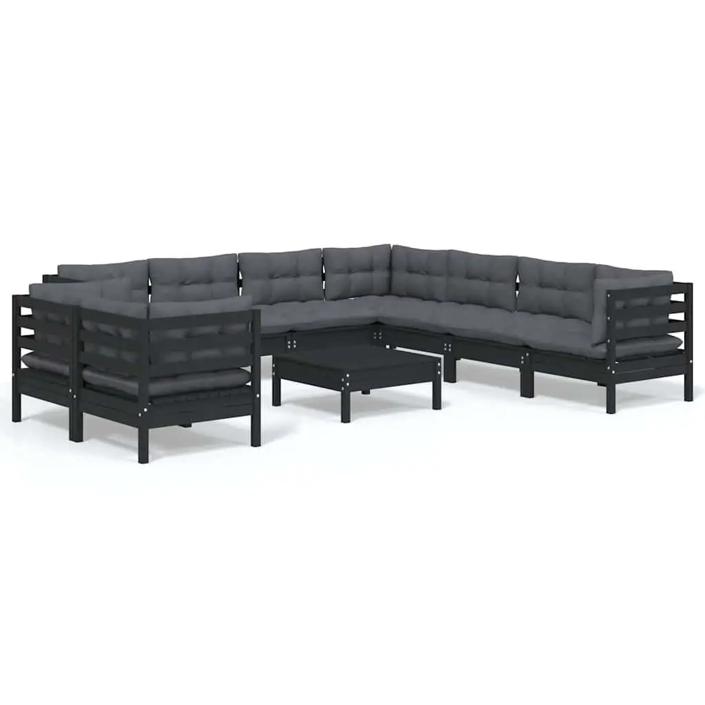 Modular 10 Piece Garden Lounge Set Black Outdoor Patio Furniture with Cushions