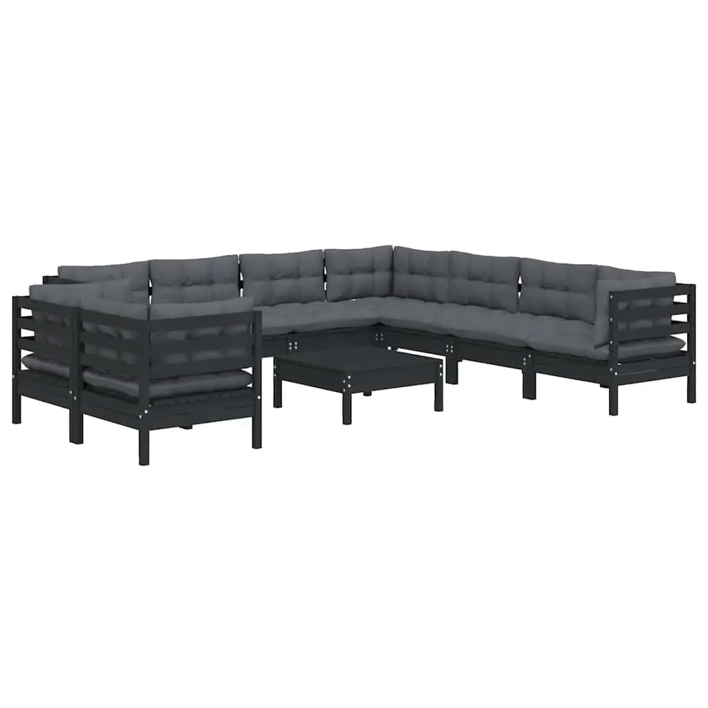 Modular 10 Piece Garden Lounge Set Black Outdoor Patio Furniture with Cushions
