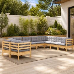 Garden Lounge Set 10 Piece Outdoor Furniture Patio Seating with Grey Cushions