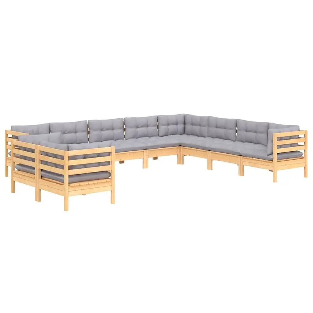 Garden Lounge Set 10 Piece Outdoor Furniture Patio Seating with Grey Cushions