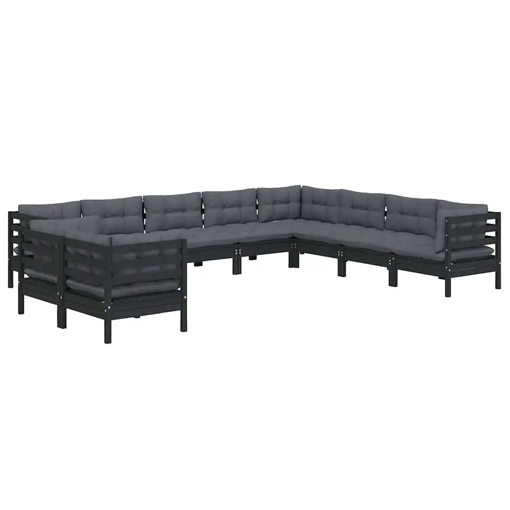 Garden Lounge Set 10 Piece Outdoor Patio Furniture with Cushions Black Modular