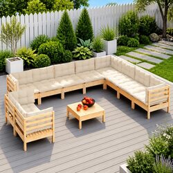 Garden Lounge Set 11 Piece Outdoor Patio Furniture Modular Cream Cushions Solid