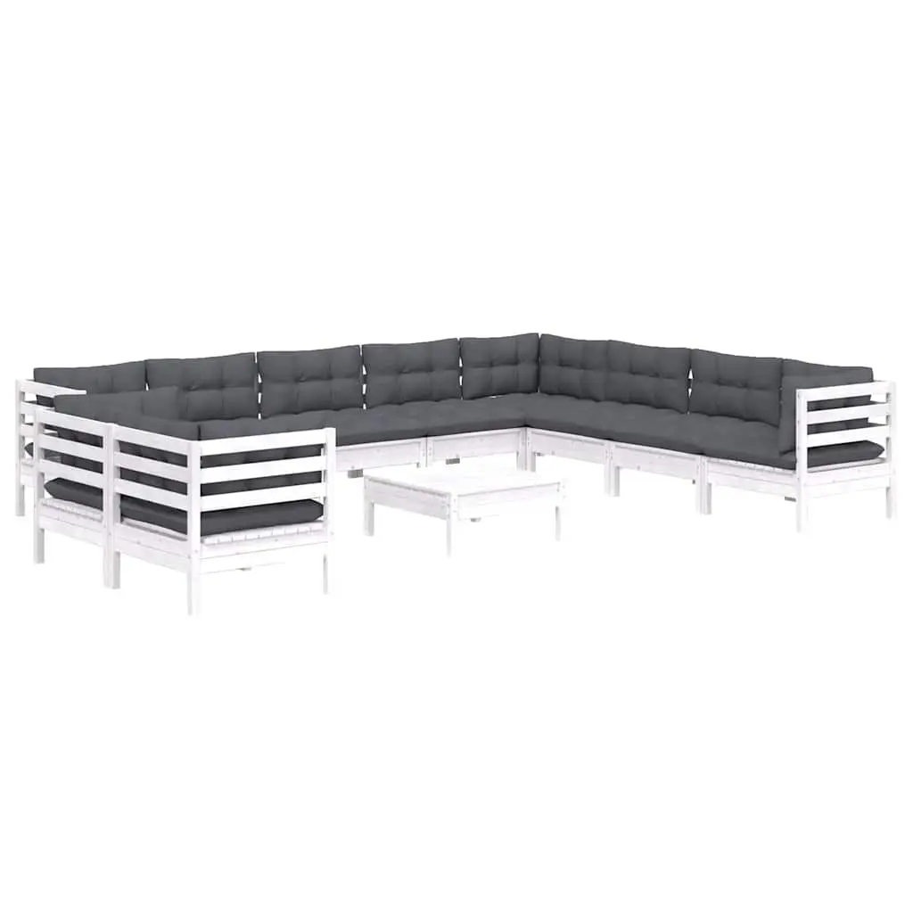 Garden Lounge Set 11 Piece White Solid Pinewood Outdoor Patio Furniture with