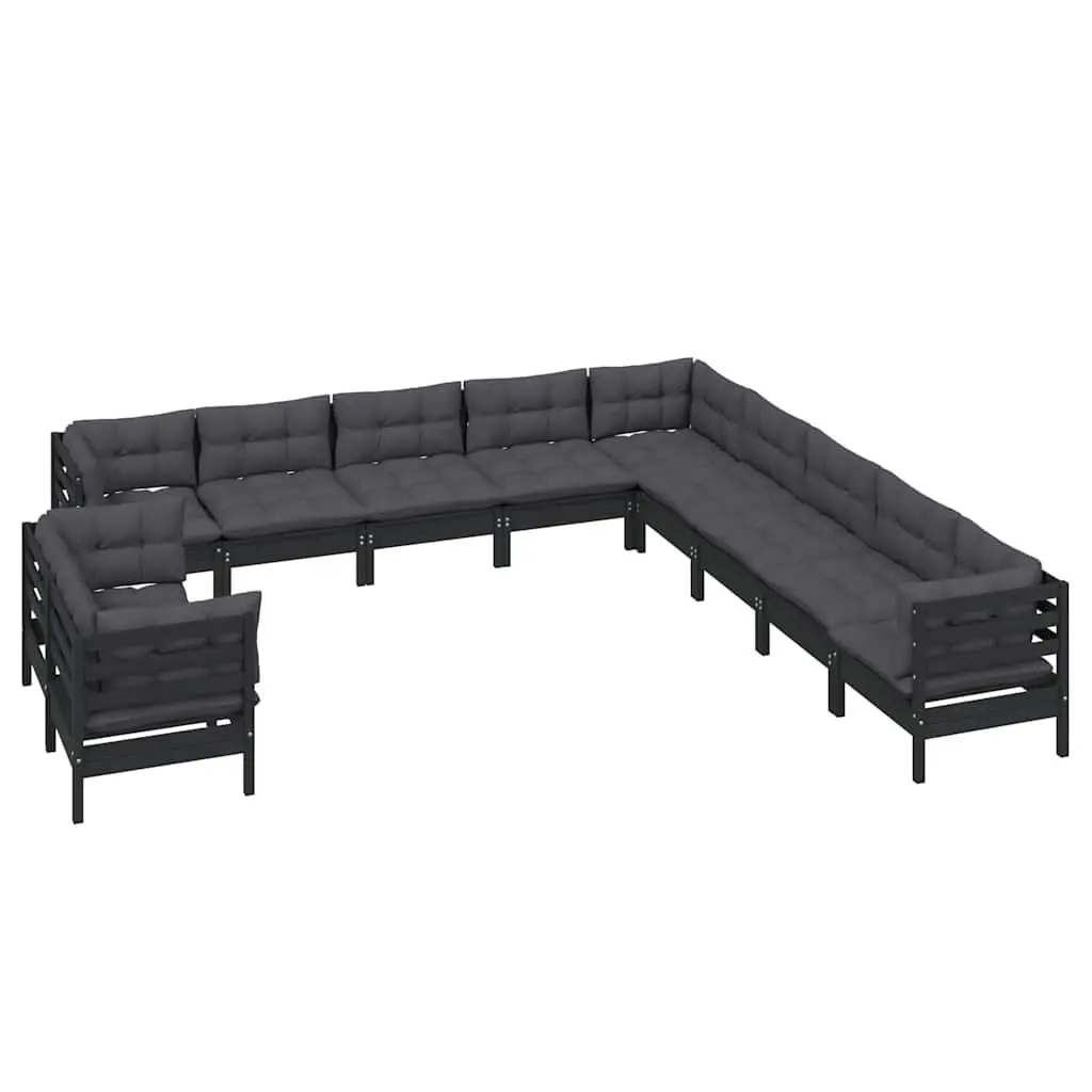 Garden Lounge Set 11 Piece Outdoor Patio Furniture Black with Cushions Modular