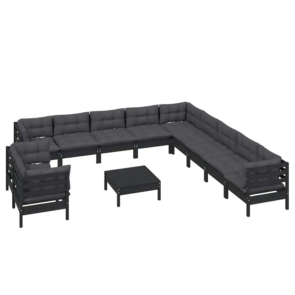 Garden Lounge Set 12 Piece Outdoor Furniture with Cushions Black Modular Patio