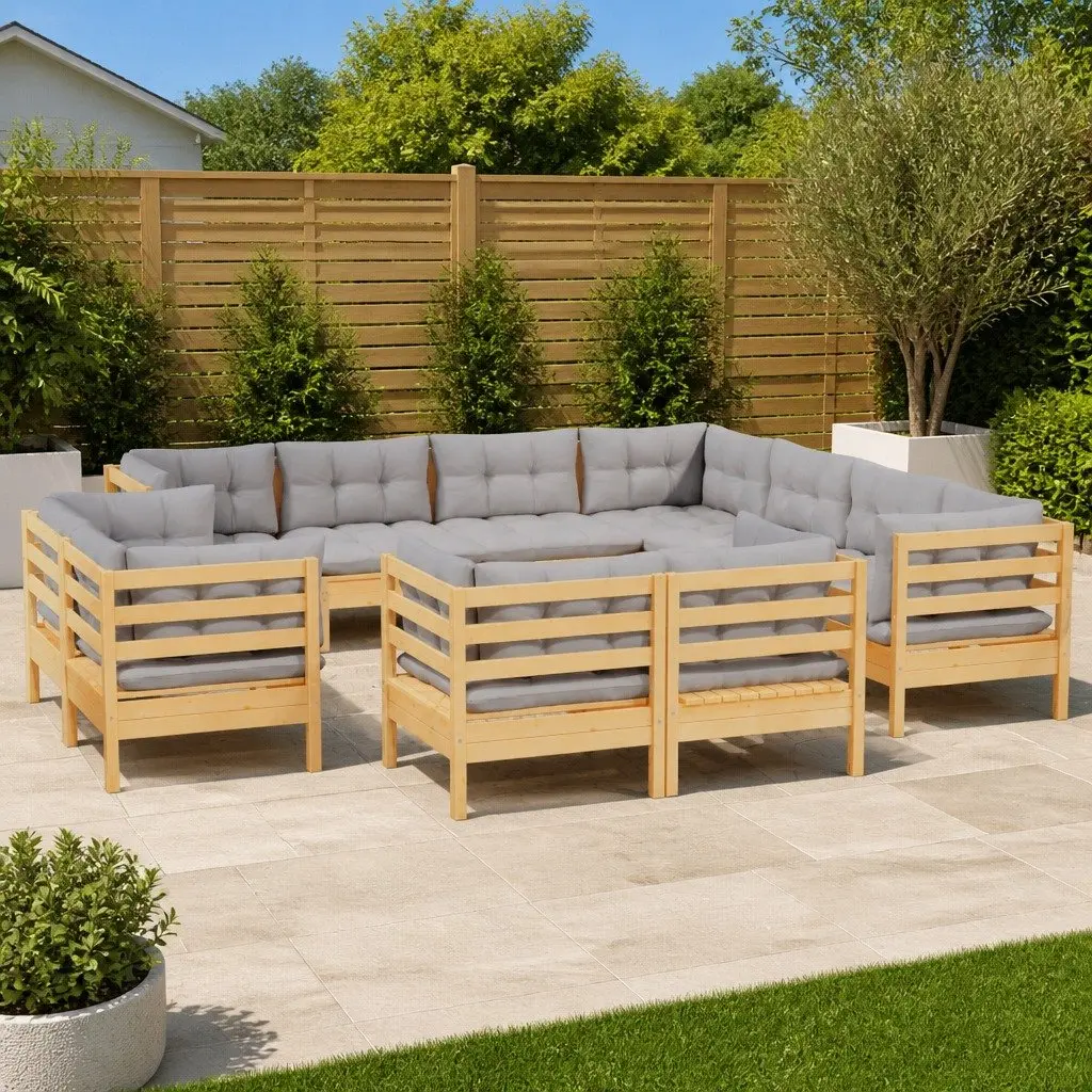 Garden Lounge Set 11 Piece Outdoor Patio Furniture Grey Cushions Modular