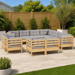 Garden Lounge Set 11 Piece Outdoor Patio Furniture Grey Cushions Modular