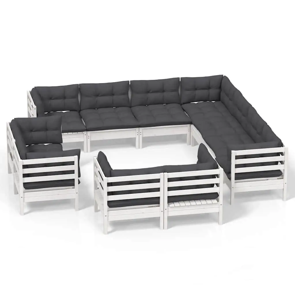 Garden Lounge Set 11 Piece Outdoor Patio Furniture White Pinewood with Cushions