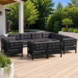 Friendly 11-Piece Lounge Set with Black Pinewood