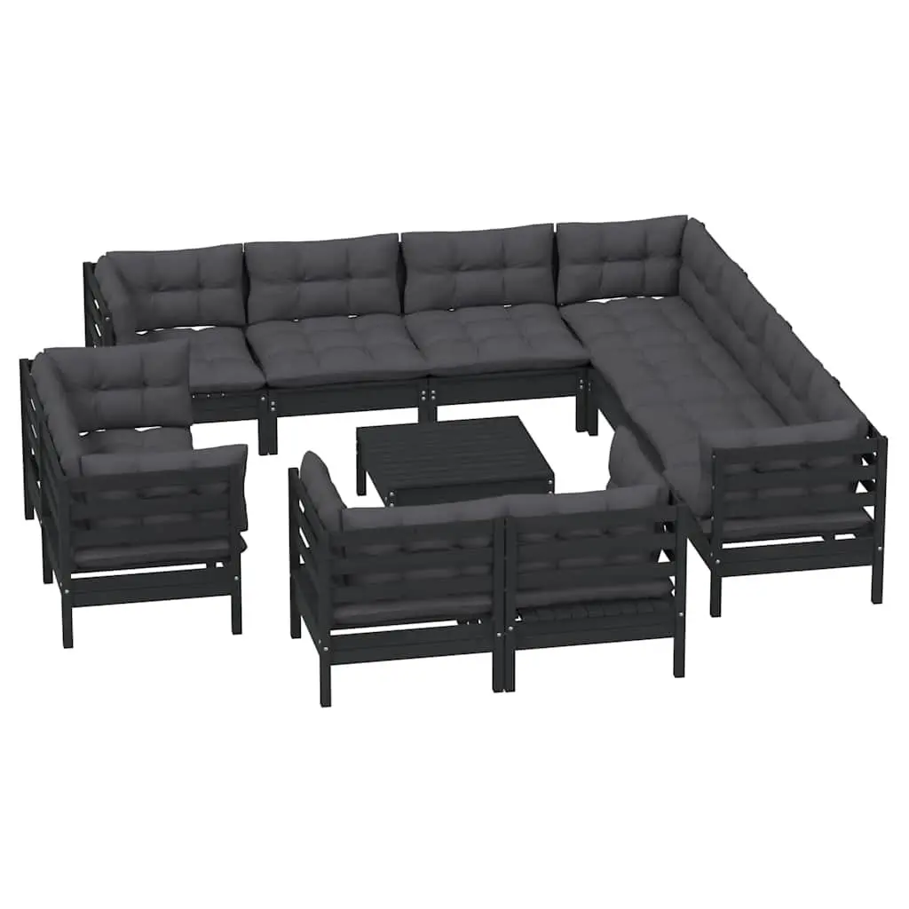 Pinewood Outdoor Lounge Set 12 Piece Black Furniture with Cushions Garden Patio