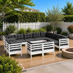 Garden Lounge Set 12 Piece Outdoor Patio Furniture White Pinewood with Cushions
