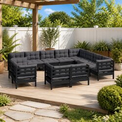 Your Outdoor Oasis: 12-Piece Lounge Set in Black Pinewood