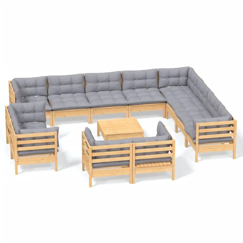 Garden Lounge Set 13 Piece Outdoor Patio Furniture Grey Cushions Modular