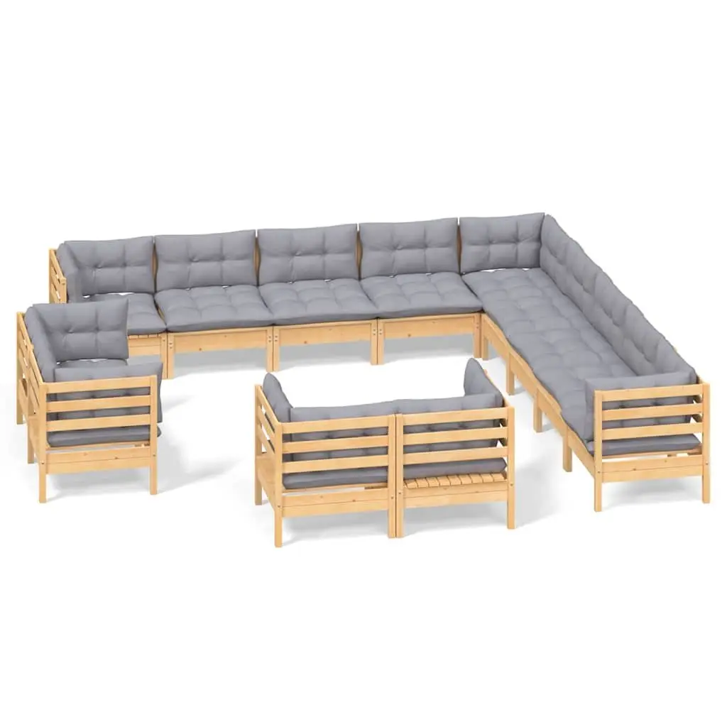 Garden Lounge Set 13 Piece Outdoor Patio Furniture Grey Cushions Pinewood