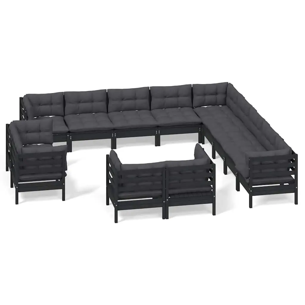 Garden Lounge Set 13 Piece Outdoor Patio Furniture with Cushions Black