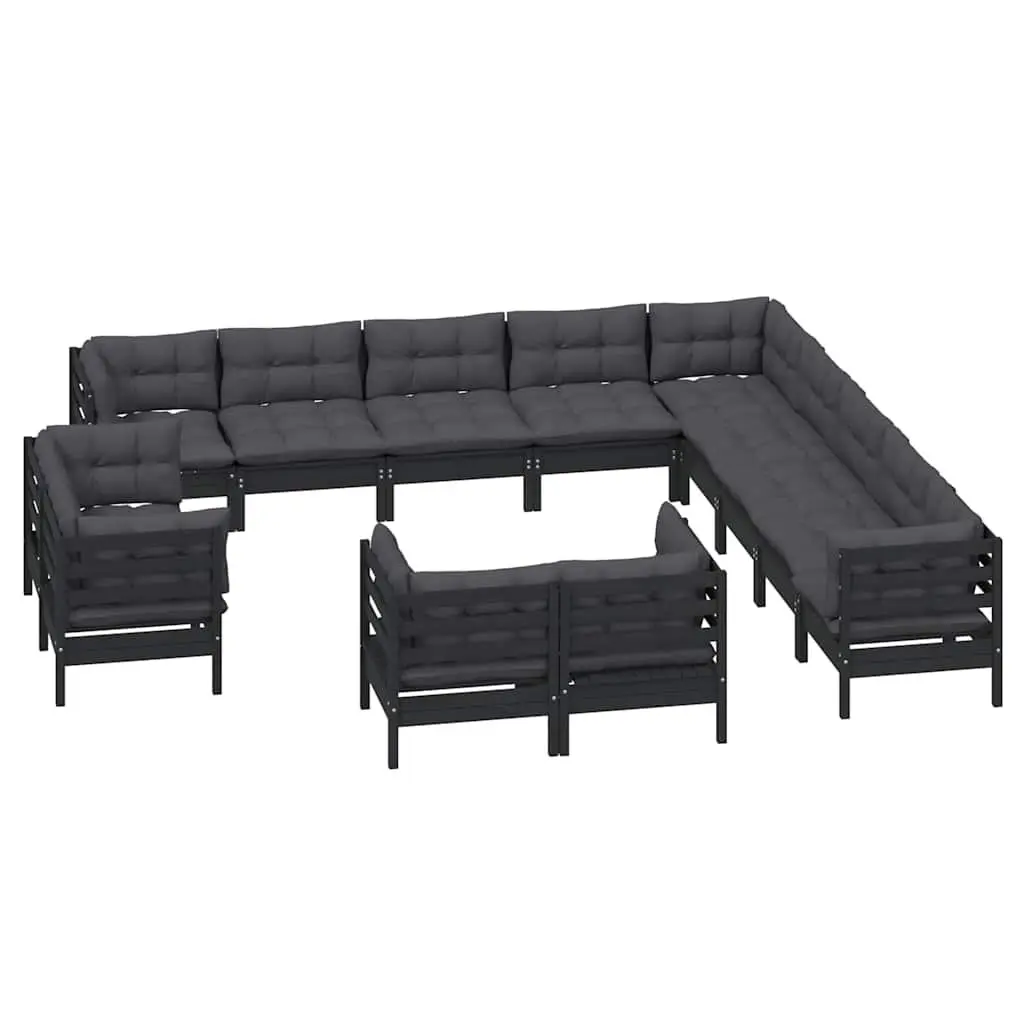 Garden Lounge Set 13 Piece Outdoor Patio Furniture with Cushions Black