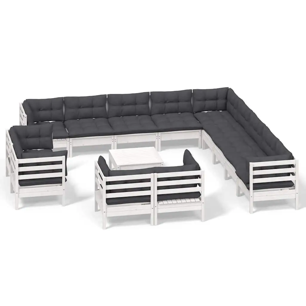 Garden Lounge Set 14 Piece Outdoor Patio Furniture with Cushions White Modular