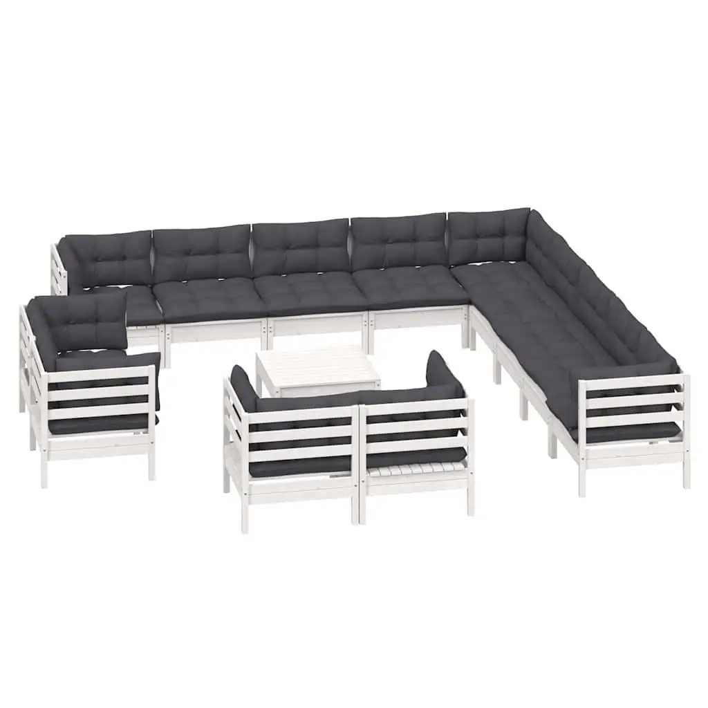 Garden Lounge Set 14 Piece Outdoor Patio Furniture with Cushions White Modular