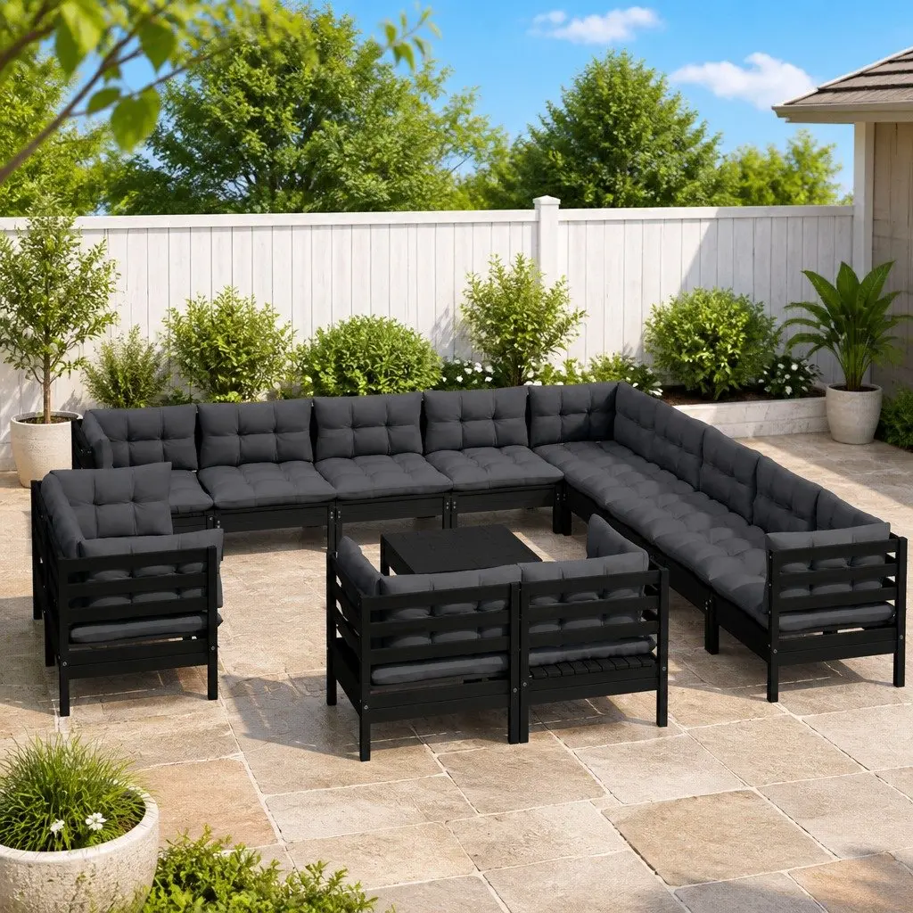 Garden Lounge Set 14 Piece Outdoor Patio Furniture Black Modular Cushions