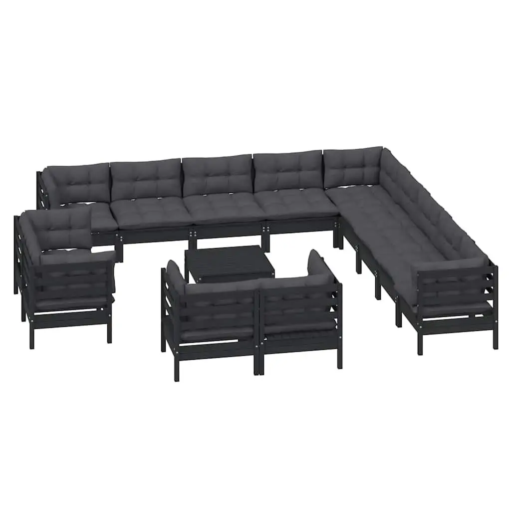 Garden Lounge Set 14 Piece Outdoor Patio Furniture Black Modular Cushions