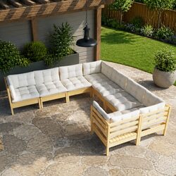 Garden Lounge Set 8 Piece Outdoor Patio Furniture Cream Cushions Pinewood