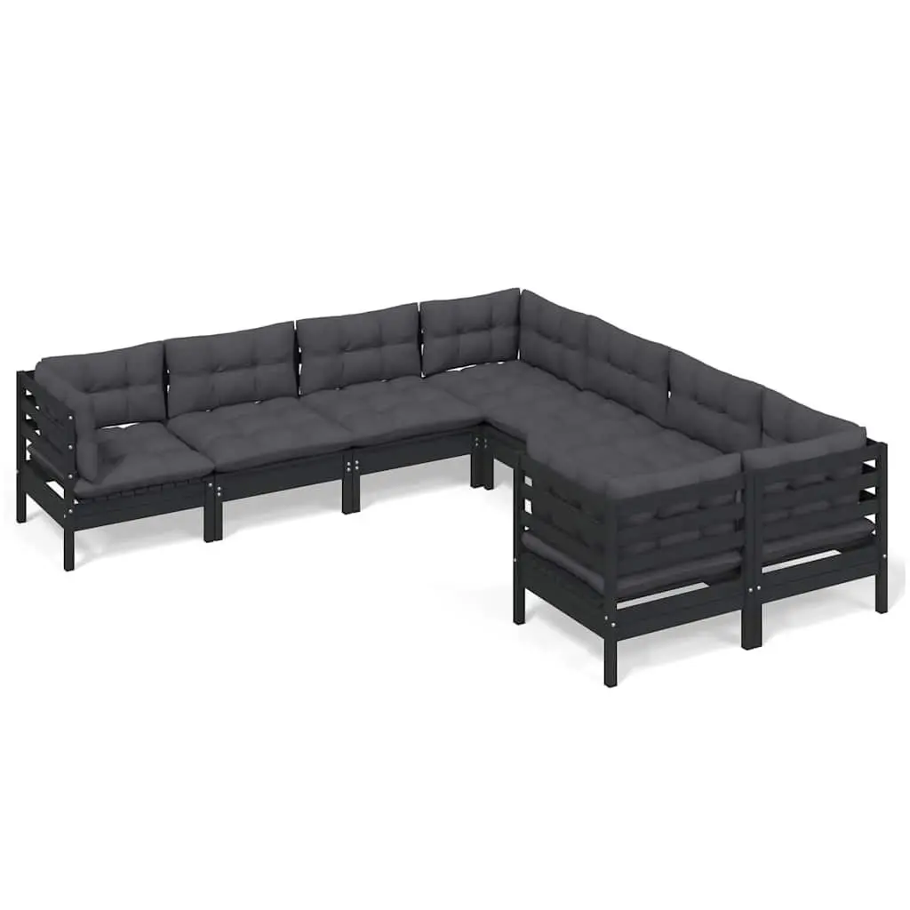Garden Lounge Set Modular Black 8 Piece Outdoor Patio Furniture with Cushions