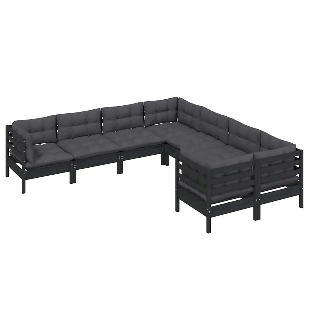 Garden Lounge Set Modular Black 8 Piece Outdoor Patio Furniture with Cushions